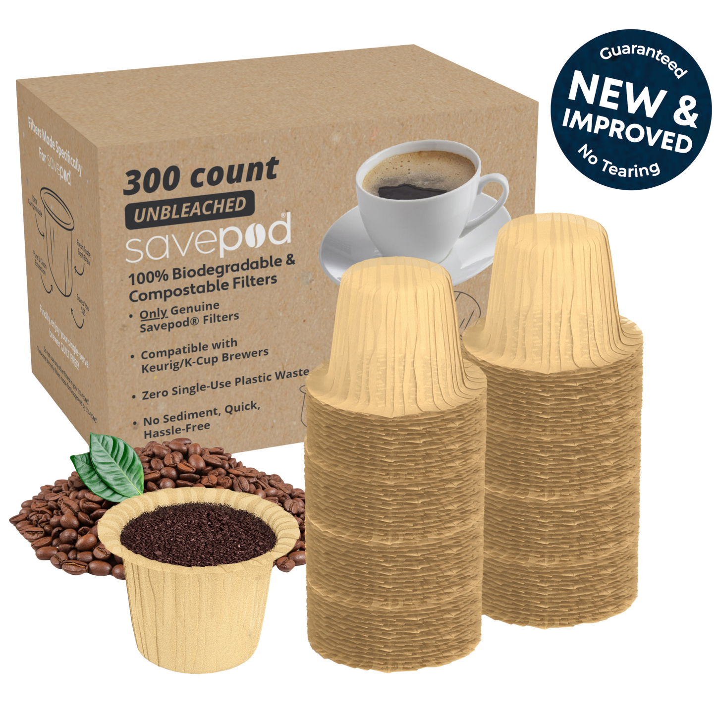 Savepod® Tear-Proof Coffee Filters - New & Improved - 100% Compostable