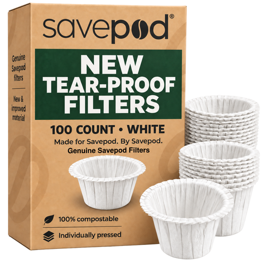 Savepod® Tear-Proof Coffee Filters -  White - New & Improved - 100% Compostable