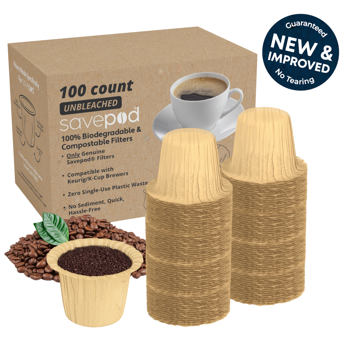 Savepod® Tear-Proof Coffee Filters - New & Improved - 100% Compostable
