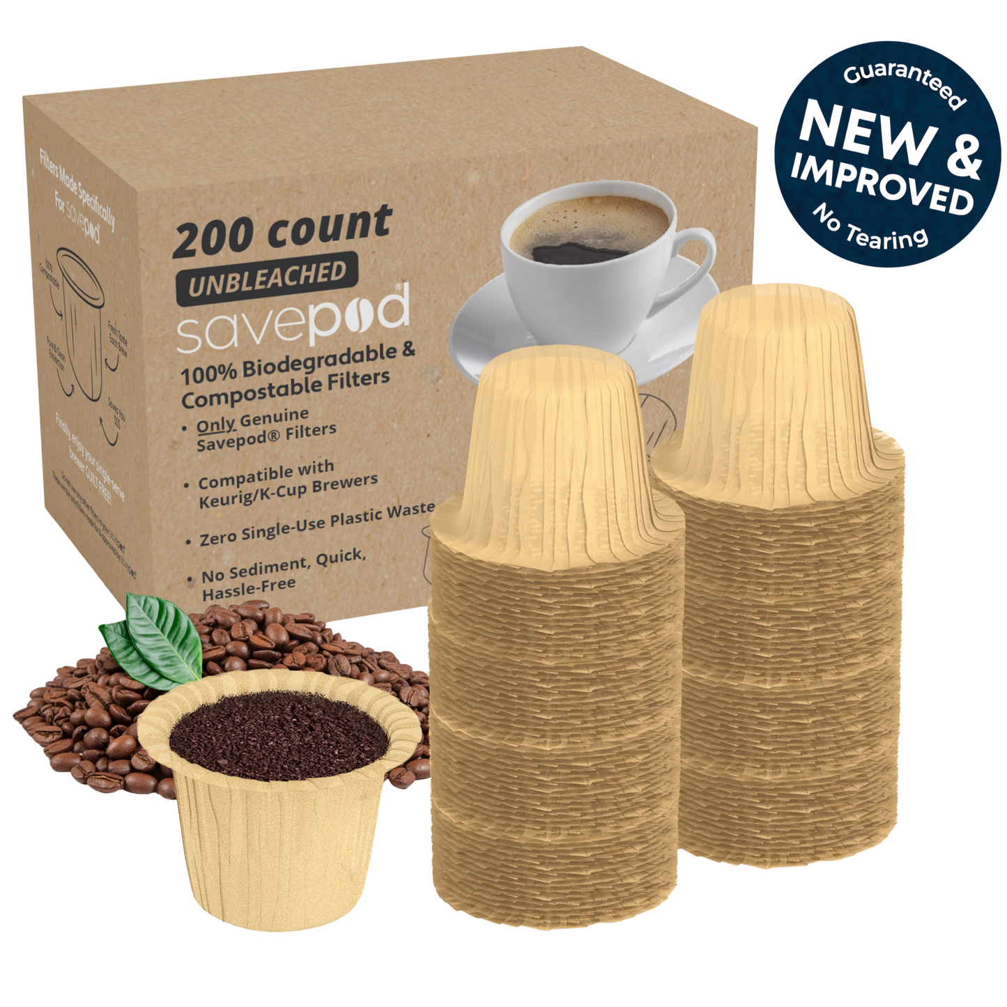 Savepod® Tear-Proof Coffee Filters - New & Improved - 100% Compostable