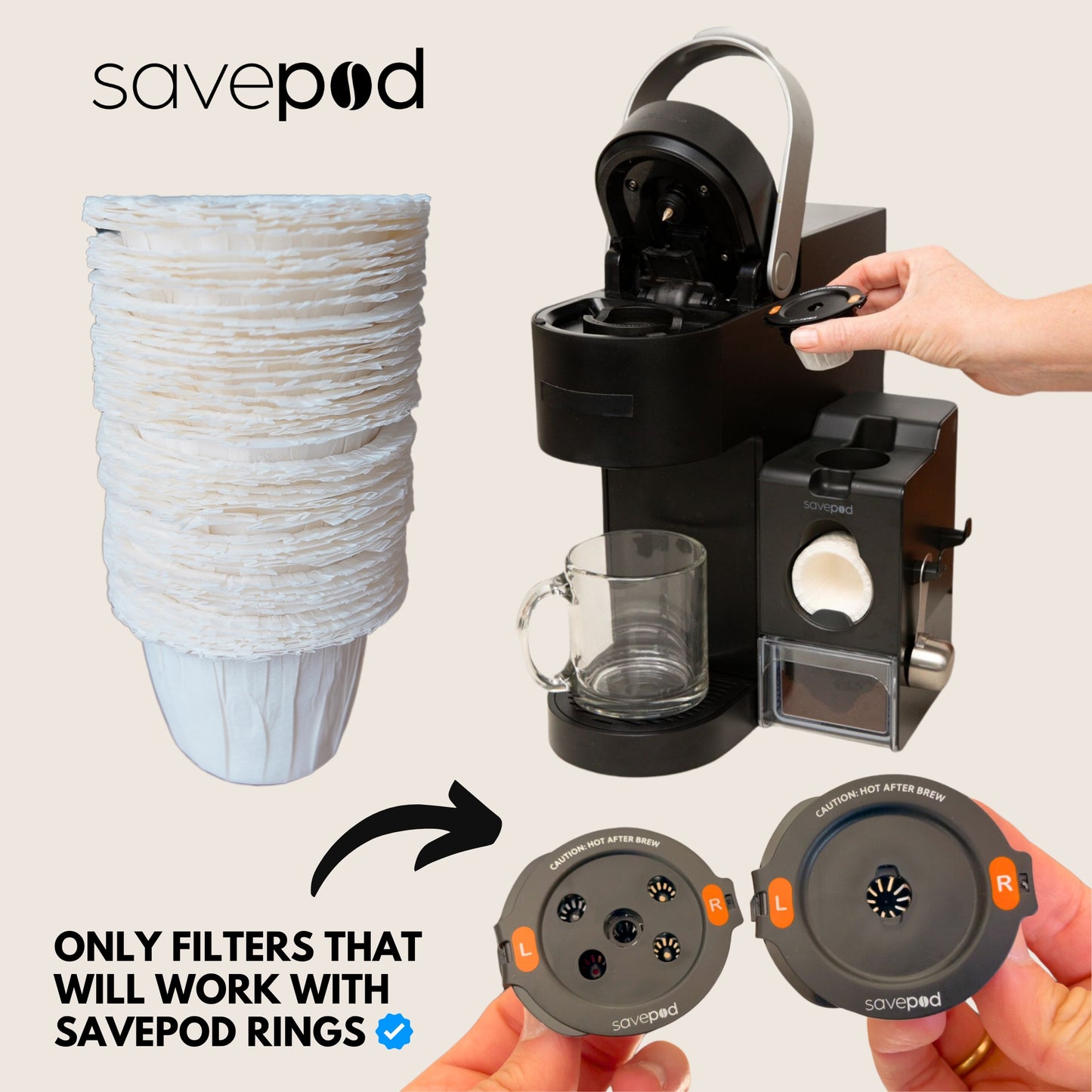 Savepod® Disposable Coffee Filters - Only Genuine Filters Made Exclusively for Savepod - 100% Compostable