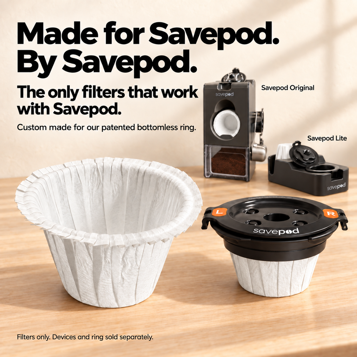 Savepod® Tear-Proof Coffee Filters -  White - New & Improved - 100% Compostable