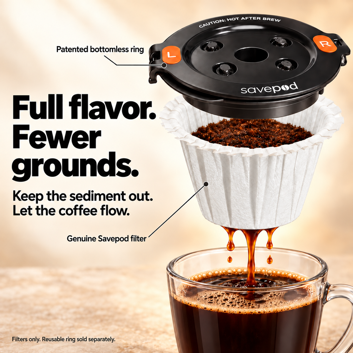 Savepod® Tear-Proof Coffee Filters -  White - New & Improved - 100% Compostable